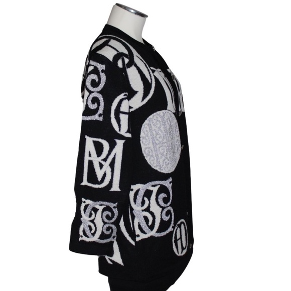 Vintage JAEGER Wool Cardigan Sweater Jacket Black | Silver Metallic Size S - Picture 4 of 13